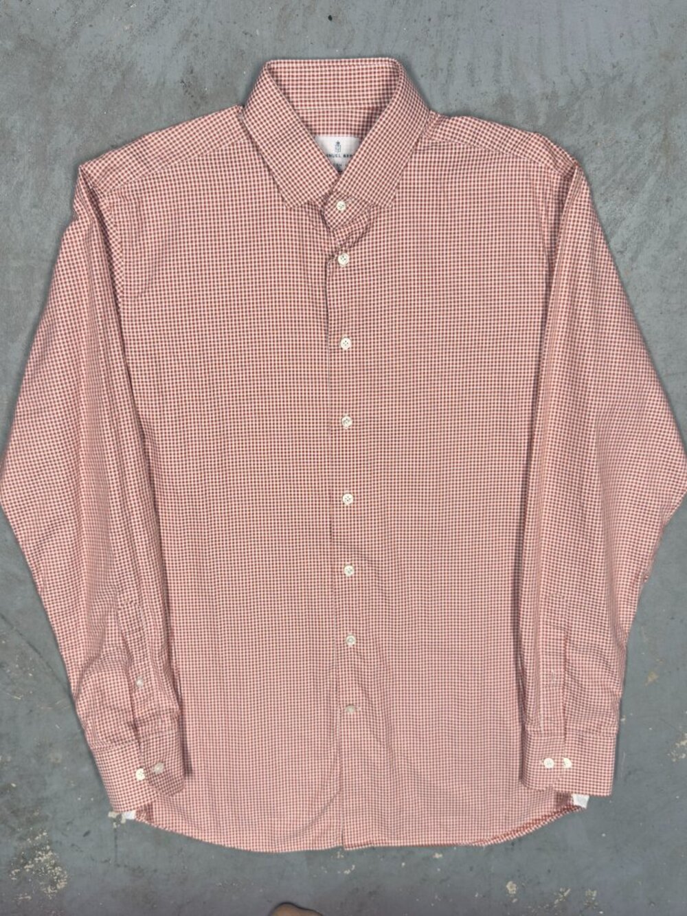Emanuel Berg Dress Shirt Modern Fit Orange‎ Check Long Sleeve Cotton 16.5 Large